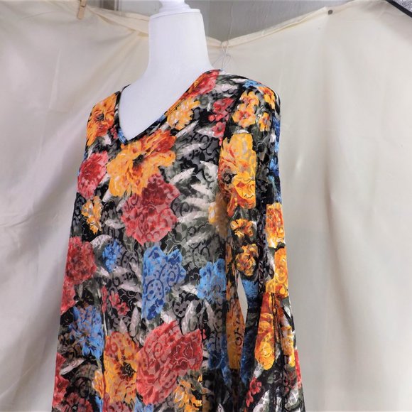 NWOT Dor Dor Couture Bursting Colors Huge Bell Cuffs w Flaring Skirt Tunic Top S - Picture 9 of 16